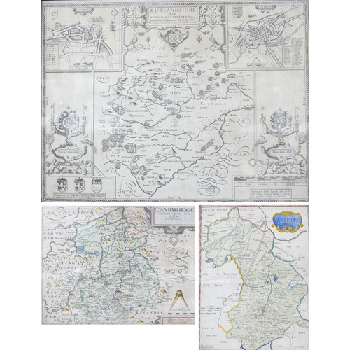 219 - Three 18th century maps, comprising a Johan Speed map of Rutlandshire, 38.5 by 50.5cjm, framed and g... 