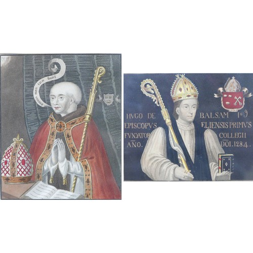 215 - Two Ackerman's history of Cambridge prints, depicting Hugh de Balsham founder of St Peters College, ... 