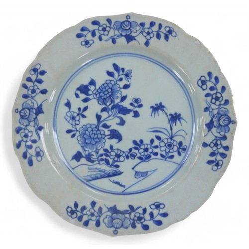 103 - Three 18th century Chinese blue and white dishes, 22 and 23cm diameter.