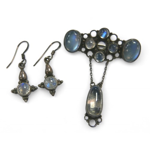 73 - A moonstone and white metal brooch and earrings, 10.1g and other jewellery,  including a pair of 9ct... 