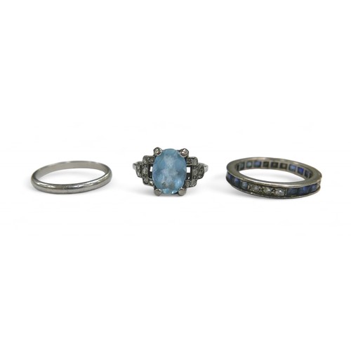 76 - Two dress rings, comprising a aquamarine style stone and diamond white gold ring, the oval cut pale ... 