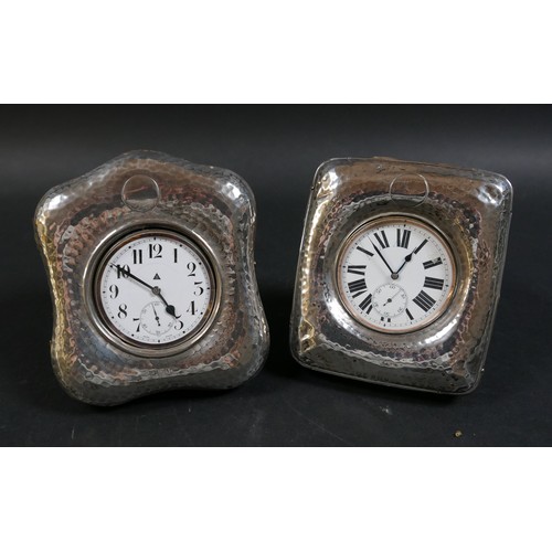 60 - Two Goliath type pocket watches in silver fronted easel back moroccan leather cases. Both with top w... 