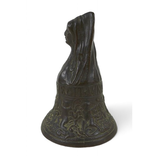 148 - A Renaissance Revival bronze 'Hemony' hand bell, cast in the 17th century Dutch manner with the head... 