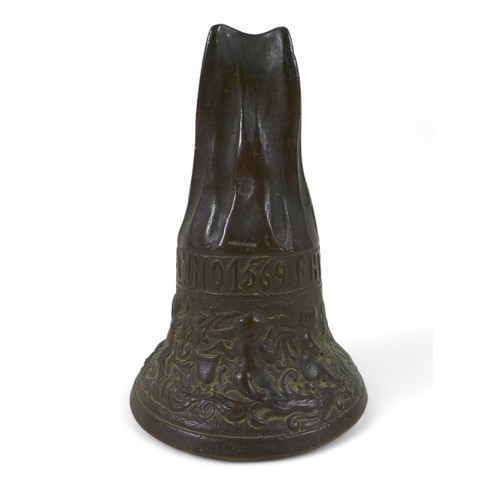 148 - A Renaissance Revival bronze 'Hemony' hand bell, cast in the 17th century Dutch manner with the head... 