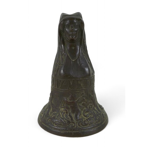 148 - A Renaissance Revival bronze 'Hemony' hand bell, cast in the 17th century Dutch manner with the head... 