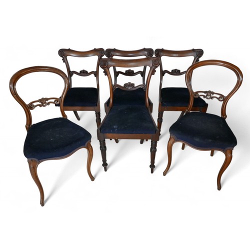 352 - A set of four Regency rosewood dining chairs and a pair of Victorian walnut balloon back chairs, all... 