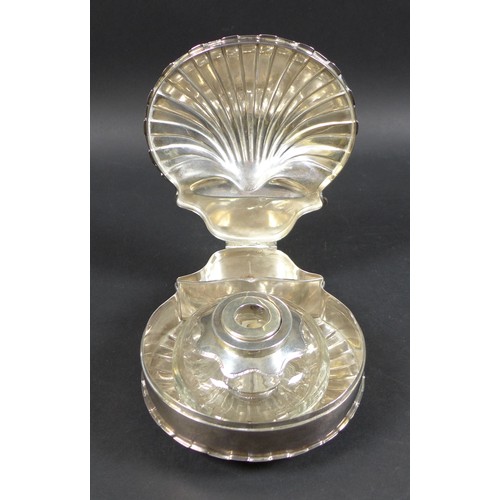 5 - A large George IV silver shaped desk ink stand, with glass inkwell blown to fit the base, Rebecca Em... 