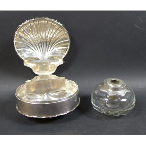 5 - A large George IV silver shaped desk ink stand, with glass inkwell blown to fit the base, Rebecca Em... 