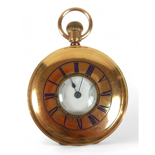 61 - Two American Waltham gold plated half hunter pocket watches, one with Traveller movement, both with ... 