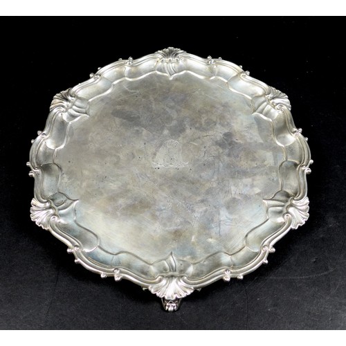 2 - A late Victorian silver salver with scalloped rim, bears paw crest, Edward Barnard and Sons Ltd, Lon... 