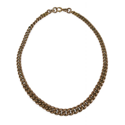 92 - A 10ct yellow gold graduating watch chain, graduating from 4.8 to 7.5mm, 37cm long, 46.8g.