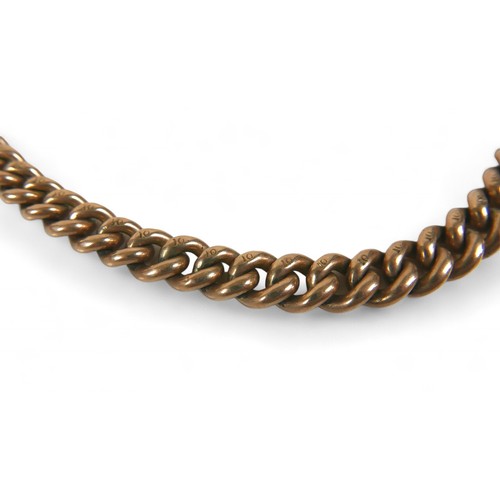 92 - A 10ct yellow gold graduating watch chain, graduating from 4.8 to 7.5mm, 37cm long, 46.8g.