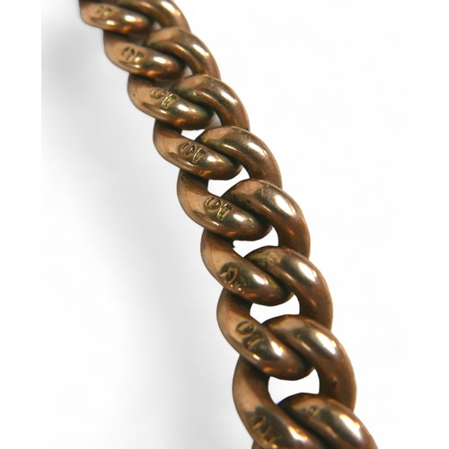 92 - A 10ct yellow gold graduating watch chain, graduating from 4.8 to 7.5mm, 37cm long, 46.8g.