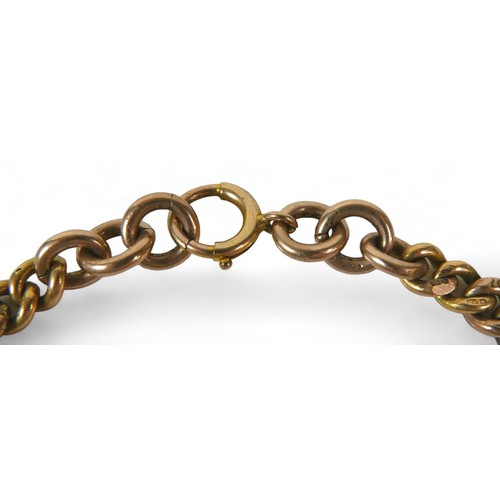 92 - A 10ct yellow gold graduating watch chain, graduating from 4.8 to 7.5mm, 37cm long, 46.8g.