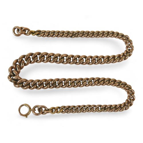 92 - A 10ct yellow gold graduating watch chain, graduating from 4.8 to 7.5mm, 37cm long, 46.8g.