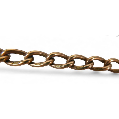 91 - A 9ct yellow gold watch chain with T bar, 5.8mm wide, 36cm long, 37.1g.