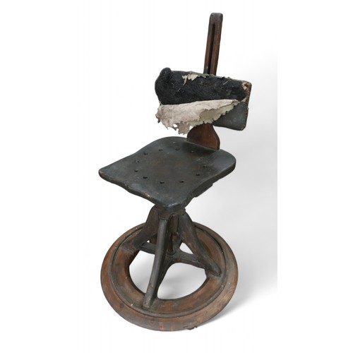 322 - An early 20th century architects/artists swivel chair, on circular base, a/f, 105.5cm high, together... 