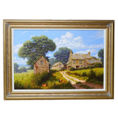 255 - Edward Hersey (British, b. 1948): Country landscape with farmhouse oil on canvas, signed, 49 by 74.5... 