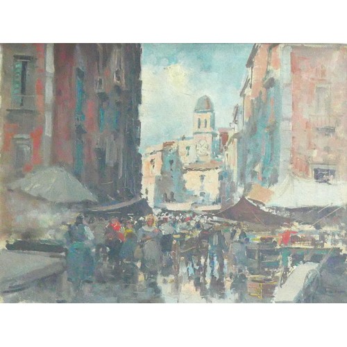 240 - Lazzaro Pasini (Italian, 1861–1949): Italian market scene from street level perspective oil on canva... 