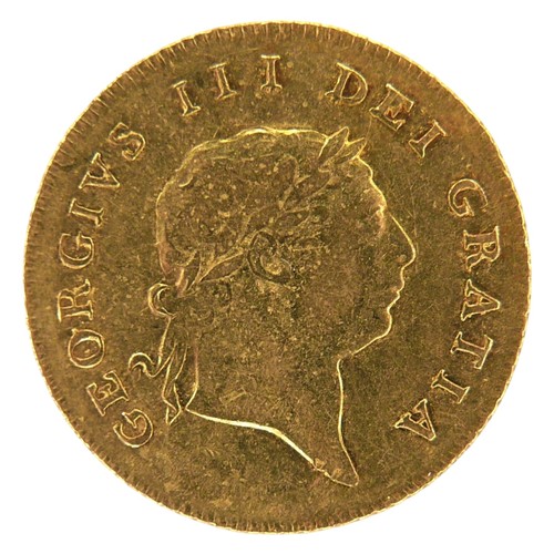 38 - A George III gold half-guinea, 1808, obverse with seventh laureate head right, inscribed GEORGIVS II... 