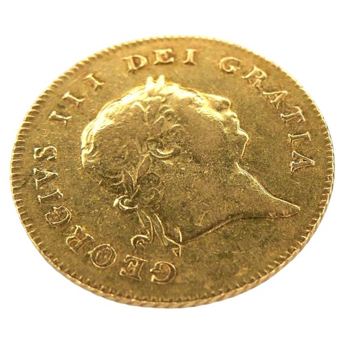 38 - A George III gold half-guinea, 1808, obverse with seventh laureate head right, inscribed GEORGIVS II... 