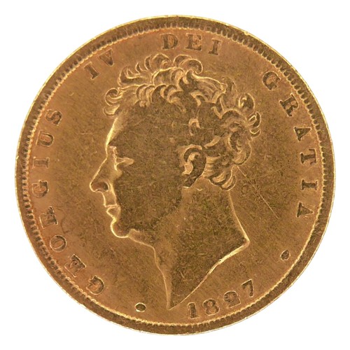 42 - A George IV gold sovereign, 1827, obverse with bare head portrait of King George IV left, legend aro... 