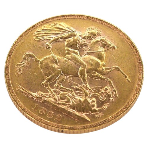 52 - A Victoria Young Head gold sovereign, 1882, Melbourne, Australia Mint.