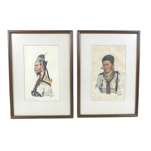 235 - Maung Su Yatanabon (1903-1965): 'Padaung Woman' and 'Padaung Man', a pair of Burmese watercolour pai... 