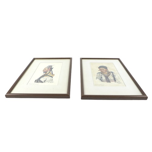 235 - Maung Su Yatanabon (1903-1965): 'Padaung Woman' and 'Padaung Man', a pair of Burmese watercolour pai... 