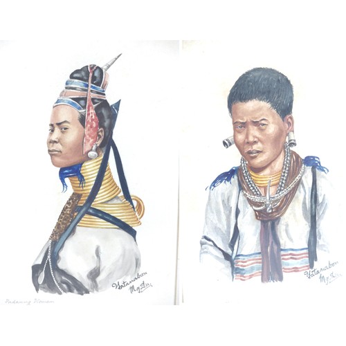 235 - Maung Su Yatanabon (1903-1965): 'Padaung Woman' and 'Padaung Man', a pair of Burmese watercolour pai... 