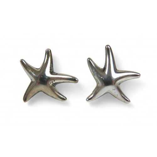 72 - A pair of Tiffany & Co silver starfish ear studs by Elsa Peretti, 15mm wide, 3.86g, with box and pou... 