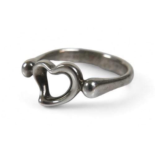 68 - A silver heart ring by Tiffany, designed by Elsa Peretti, Signed 'Tiffany & Co. Peretti Spain, size ... 