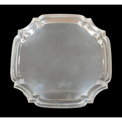 28 - An Elizabeth II silver salver, of square form with incuse corners and stepped rim, Wakely & Wheeler,... 