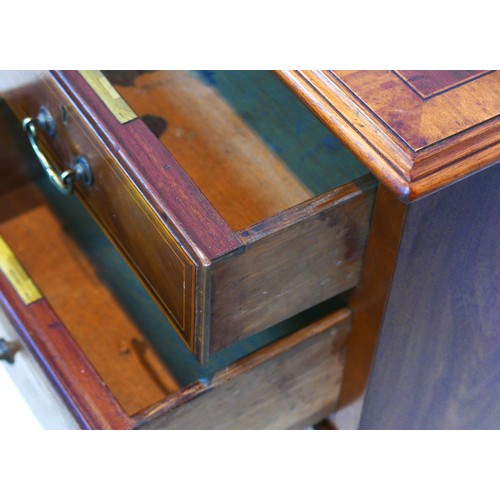 359 - A pair of mahogany four drawer bedside chests with cross banded tops, 39 by 40 by 76cm high.