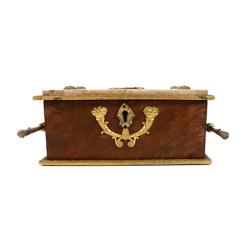 164 - A 19th century French figural jewellery casket, the walnut and marble casket with ormolu mounts woul... 