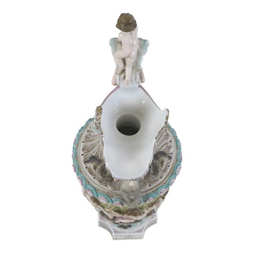 118 - A continental porcelain cherub ewer, 16 by 38cm.