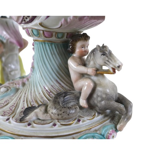 118 - A continental porcelain cherub ewer, 16 by 38cm.