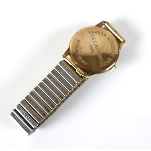 58 - A Longines 9ct gold gentleman's wristwatch, circa 1960s, the pale silvered dial with Arabic numerals... 