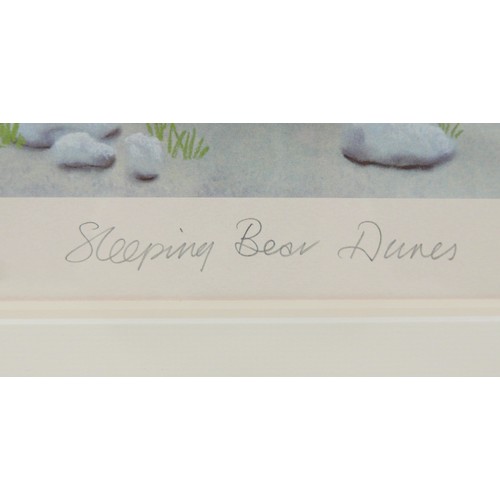 221 - Mackenzie Thorpe (British, b. 1956): Sleeping Bear Dunes, photo lithograph, 185/850, signed to lower... 