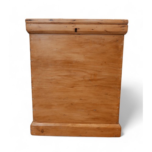 189 - A Victorian pine box, of narrow form with hinged lift lid, 46 by 33 by 59cm high.