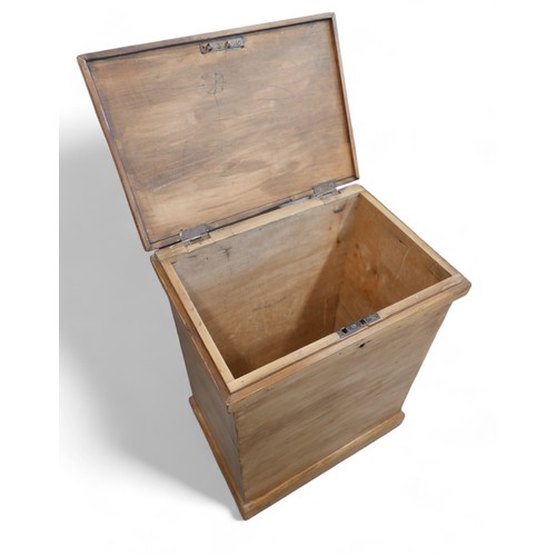 189 - A Victorian pine box, of narrow form with hinged lift lid, 46 by 33 by 59cm high.