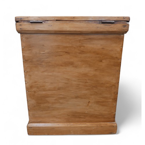 189 - A Victorian pine box, of narrow form with hinged lift lid, 46 by 33 by 59cm high.