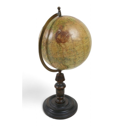 142 - A Philip Son & Nephew No 3 School Globe, early 20th century, on a turned wooden stand, 19 by 39cm hi... 