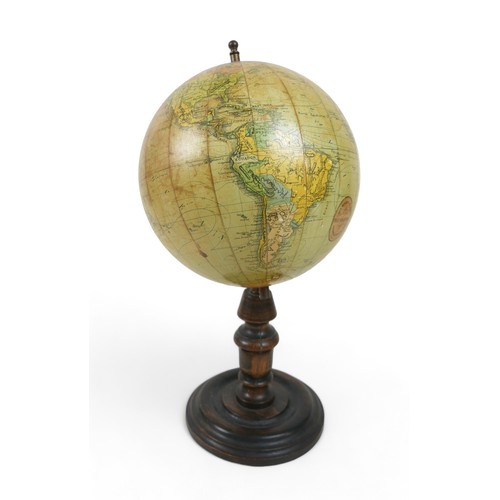 142 - A Philip Son & Nephew No 3 School Globe, early 20th century, on a turned wooden stand, 19 by 39cm hi... 