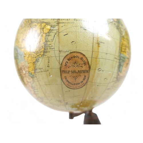 142 - A Philip Son & Nephew No 3 School Globe, early 20th century, on a turned wooden stand, 19 by 39cm hi... 