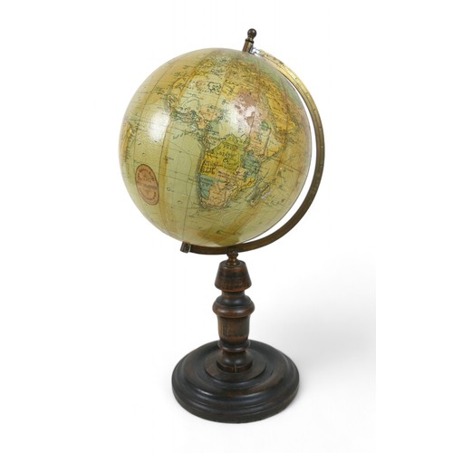 142 - A Philip Son & Nephew No 3 School Globe, early 20th century, on a turned wooden stand, 19 by 39cm hi... 