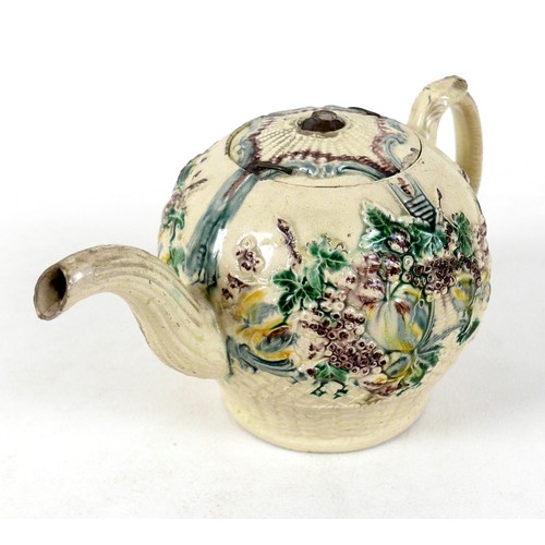 128 - A Staffordshire creamware teapot, circa 1765, probably by William Greatbatch, of ovoid form decorate... 