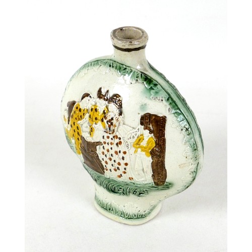 124 - A late 18th century Staffordshire creamware flask, of ovoid form with oval foot and small neck openi... 