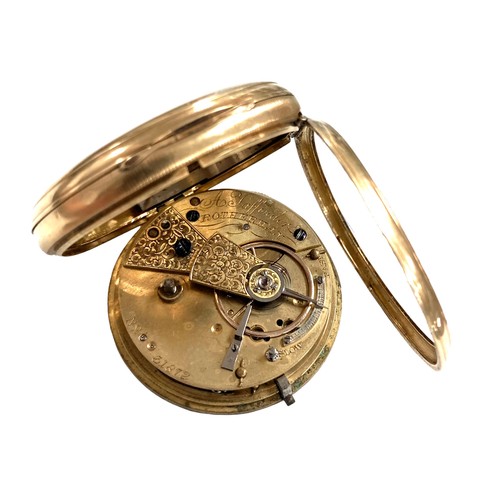 64 - A Victorian 18ct gold cased open face pocket watch, key wind, with Roman numeral dial, subsidiary se... 