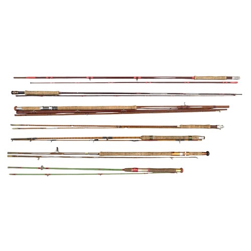 186 - A collection of vintage fly fishing rods, including Hardy, two Milbro, a three-piece James & Sons, a... 